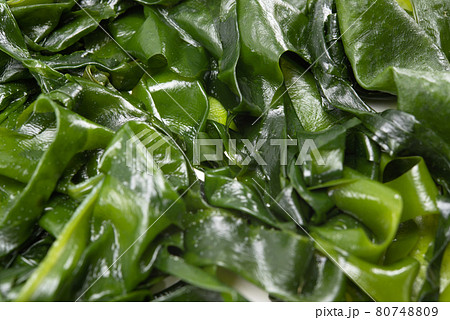 Top view close up fresh seaweed wakame. Selective focus. Healthy japanese food 80748809