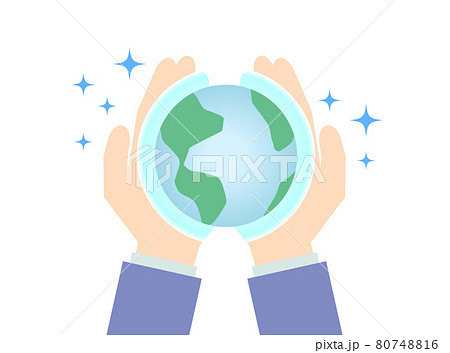 両手の上で青く光る地球のイラスト 80748816