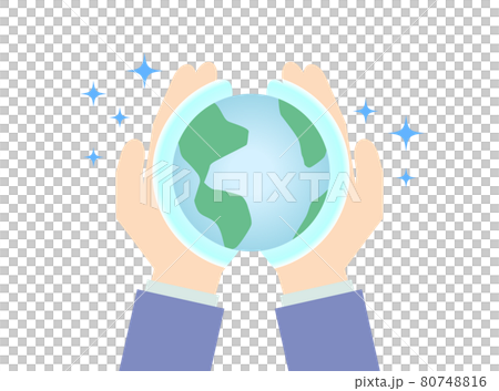 両手の上で青く光る地球のイラスト 80748816