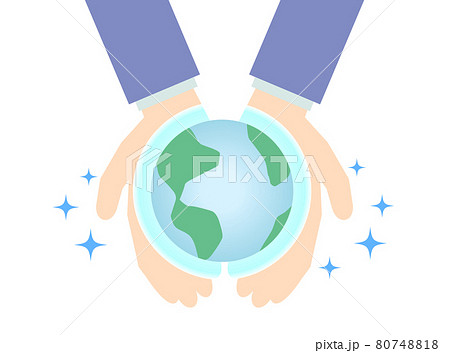 差し出された両手の上で青く光る地球のイラスト 差し出された両手の上で青く光る地球のイラスト 80748818
