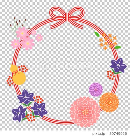 敬老の日用イラスト素材、水引と秋の花のデザイン(文字なし) 敬老の日用イラスト素材、水引と秋の花のデザイン(文字なし) 80749926