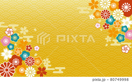和柄の年賀状素材のフレーム背景のベクターイラスト素材／和風／バーナー／正月／ポスター 80749998