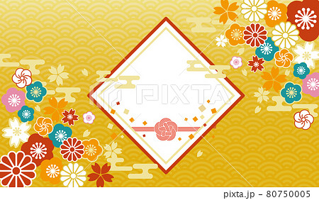 和柄の年賀状素材のフレーム背景のベクターイラスト素材 和風 バーナー 正月 ポスターのイラスト素材