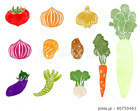 野菜 スタンプ ハンコ カラーセットのイラスト素材