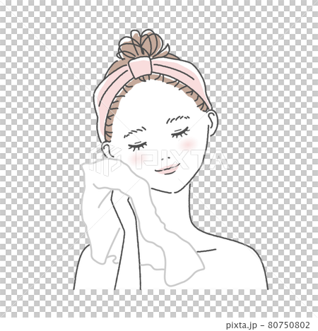 タオルで顔を拭く女性 80750802
