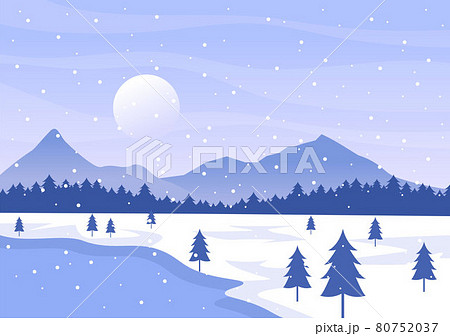 Christmas Winter Landscape and New Year Background Vector Illustration With a View Of Falling White Snow, Trees, Mountains In Flat Style Design Christmas Winter Landscape and New Year Background Vector Illustration With a View Of Falling White Snow, Trees, Mountains In Flat Style Design 80752037