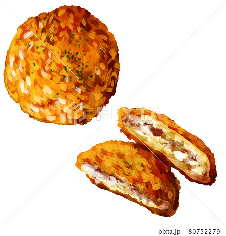 手描き水彩厚塗りのメンチカツコロッケセット 80752279