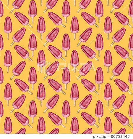 Illustration digital drawing ice cream seamless pattern of different shapes and colors on a yellow Illustration digital drawing ice cream seamless pattern of different shapes and colors on a yellow 80752446
