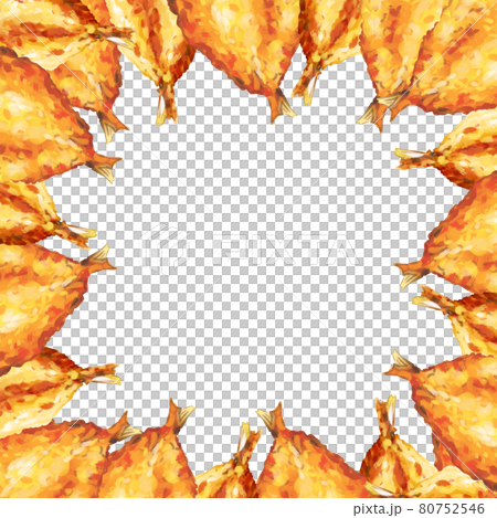 水彩厚塗りのアジフライのしっぽ 正方形囲みフレームイラストのイラスト素材