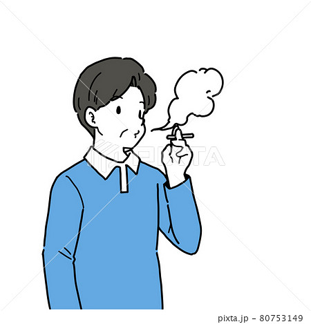 煙草を吸うシニア男性のイラストのイラスト素材