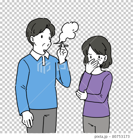 煙草を吸うシニア男性と迷惑している女性のイラスト 80753173