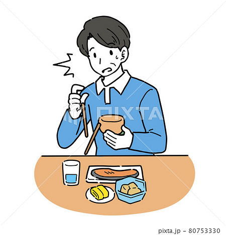 手足に力が入らず箸を落としてしまう男性のイラスト 80753330