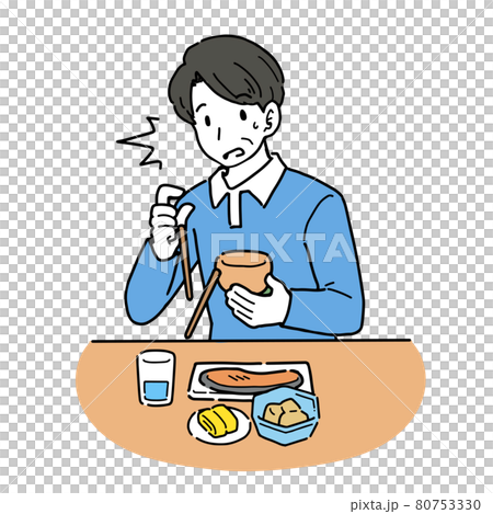 手足に力が入らず箸を落としてしまう男性のイラスト 80753330
