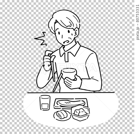 手足に力が入らず箸を落としてしまう男性のイラスト 80753331