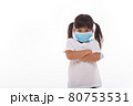 Asian little child girl wearing respirator mask to protect coronavirus outbreak 80753531