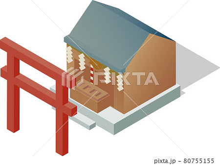 アイソメトリックな神社の境内のイラスト素材