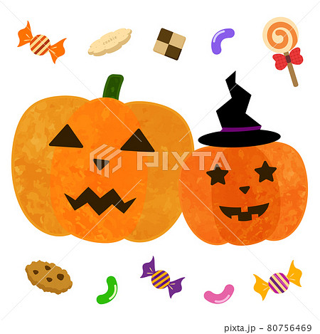ハロウィン お菓子とかぼちゃのイラスト素材