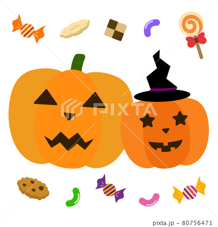 ハロウィン かぼちゃとお菓子のイラスト素材