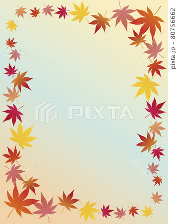 多用途に使える秋らしい紅葉の縦型フレームのイラスト素材