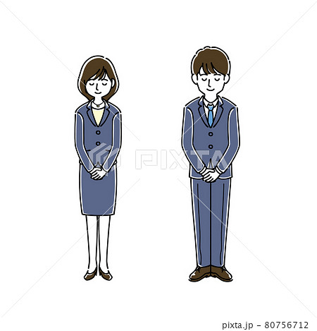 スーツ姿でお辞儀をする人 男性 女性のイラスト素材