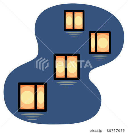 灯籠流し / ゆっくりと流れる灯ろう カットイラスト 素材 80757056