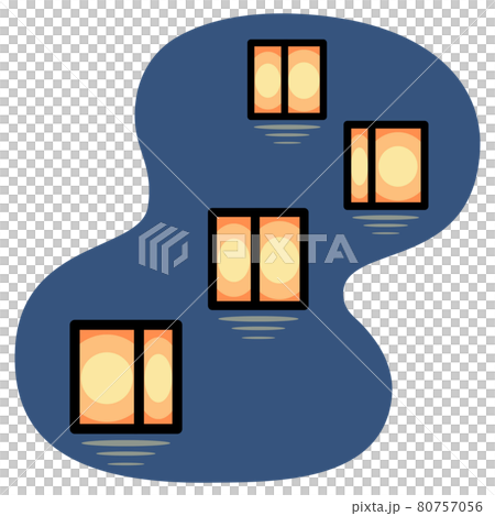 灯籠流し / ゆっくりと流れる灯ろう カットイラスト 素材 80757056