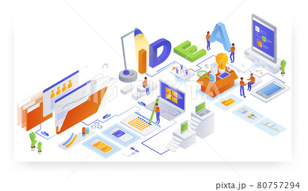 Business idea creation. Creative thinking, innovative idea generation, brainstorm, vector isometric illustration. 80757294