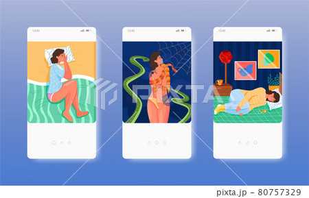 Nightmares. Bad dream, fear, anxiety sleep disorder. Mobile app screens, vector website banner template, web site design 80757329