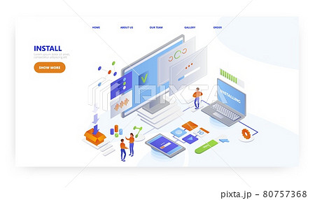 Install, landing page design, website banner vector template. Software programs, apps downloading and installation. Install, landing page design, website banner vector template. Software programs, apps downloading and installation. 80757368