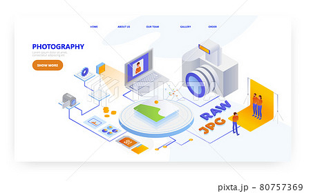 Photography, landing page design, website banner vector template. Photographer profession. Photography, landing page design, website banner vector template. Photographer profession. 80757369