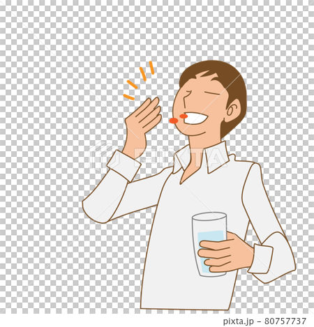 薬を飲む若い男性のイラストのイラスト素材