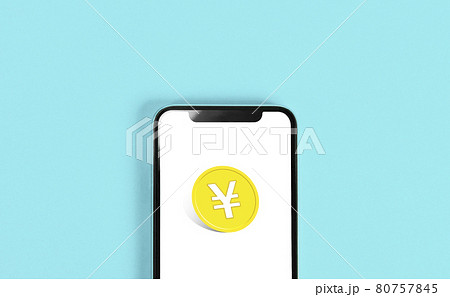 スマートフォンと金融、スマートフォンと日本円、スマートフォンで取引する、買い物など。 80757845