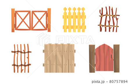 Wooden Fence of Poles and Boards as Agricultural Structure Vector Set Wooden Fence of Poles and Boards as Agricultural Structure Vector Set 80757894