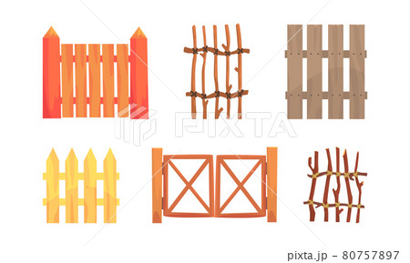 Wooden Fence of Poles and Boards as Agricultural Structure Vector Set Wooden Fence of Poles and Boards as Agricultural Structure Vector Set 80757897