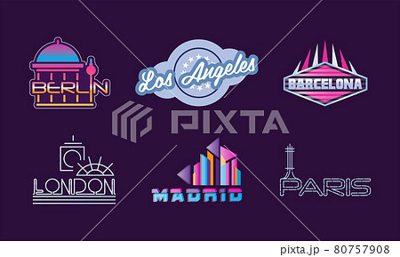 City and Biggest Capitals Name Design Vector Set 80757908