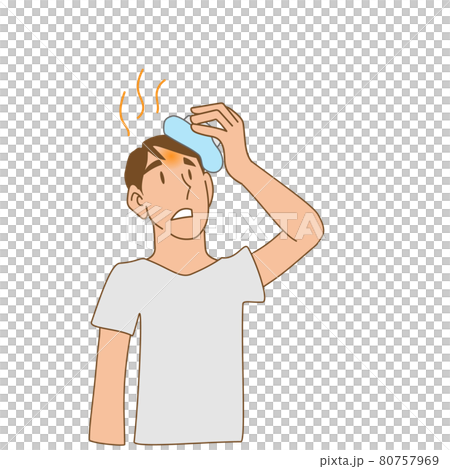 氷嚢を頭に乗せる若い男性のイラスト 80757969