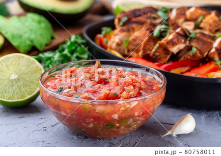 Tex-Mex cuisine salsa Asada sauce with roasted vegetables, horizontal Tex-Mex cuisine salsa Asada sauce with roasted vegetables, horizontal 80758011