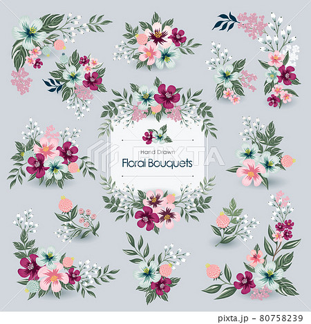 Vector illustration of floral bouquets collection. A set of beautiful flowers and branches for for Wedding, anniversary, birthday and party. Design for banner, poster, card, invitation and scrapbook 80758239