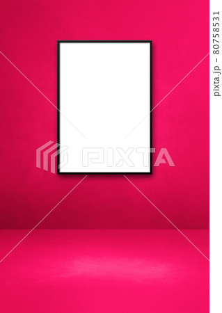 Black picture frame hanging on a pink wall 80758531