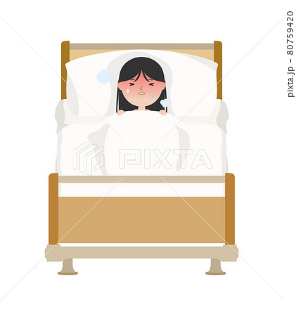 ベッドで寝込んでいる女の子のイラスト素材