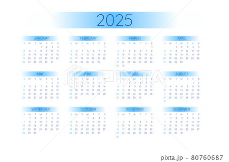 2025 pocket calendar template in strict minimalistic style with blue gradient elements, horizontal format. Week starts on Sunday 2025 pocket calendar template in strict minimalistic style with blue gradient elements, horizontal format. Week starts on Sunday 80760687