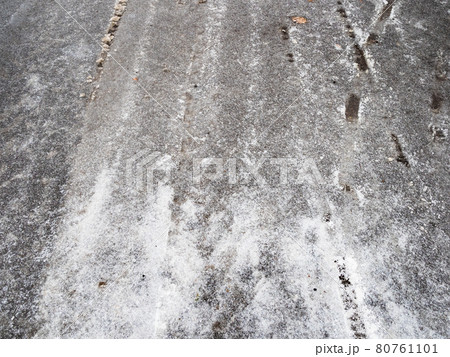 slippery ice-covered sidewalk after freezing rain slippery ice-covered sidewalk after freezing rain 80761101