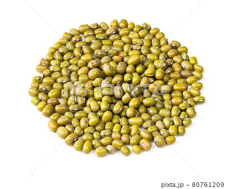 handful of green mung bean closeup on white handful of green mung bean closeup on white 80761209