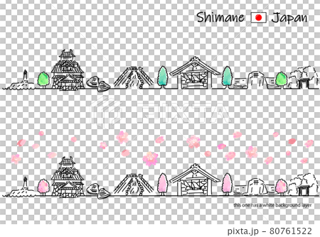 Spring Shimane prefecture cityscape simple line drawing set 80761522