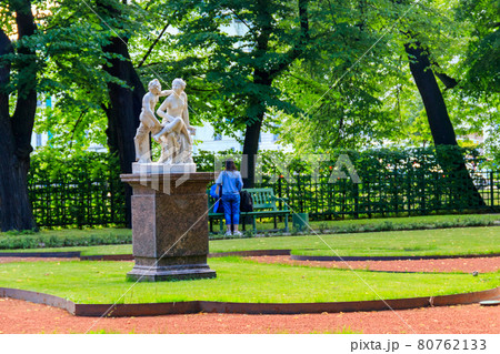 Sculptural composition Satyr and Bacchante in old city park Summer Garden in St. Petersburg, Russia Sculptural composition Satyr and Bacchante in old city park Summer Garden in St. Petersburg, Russia 80762133