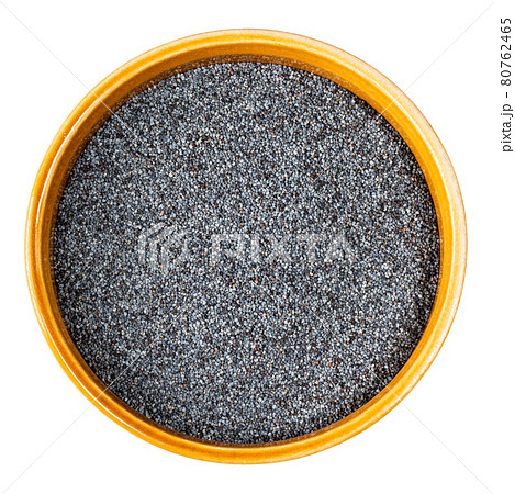 top view of poppy seeds in round bowl cutout 80762465