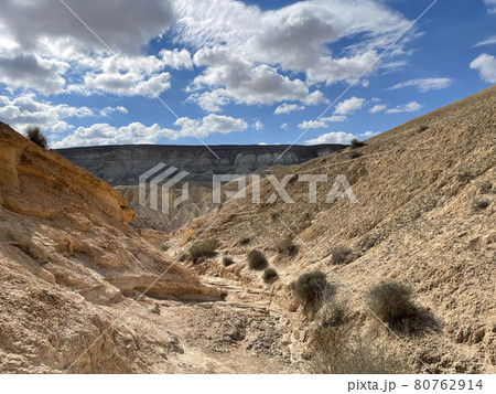 Wadi Hawarim - a dry bed among the mountains in the Negev desert 80762914