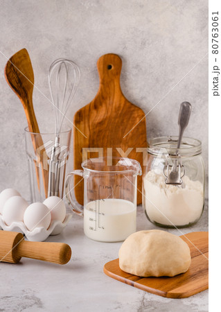 Bakery  ingredients -flour, eggs, milk. 80763061