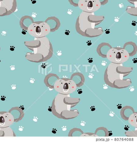 Seamless Pattern With Cute Koala Baby And のイラスト素材