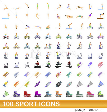 100 sport icons set, cartoon style 100 sport icons set, cartoon style 80765388